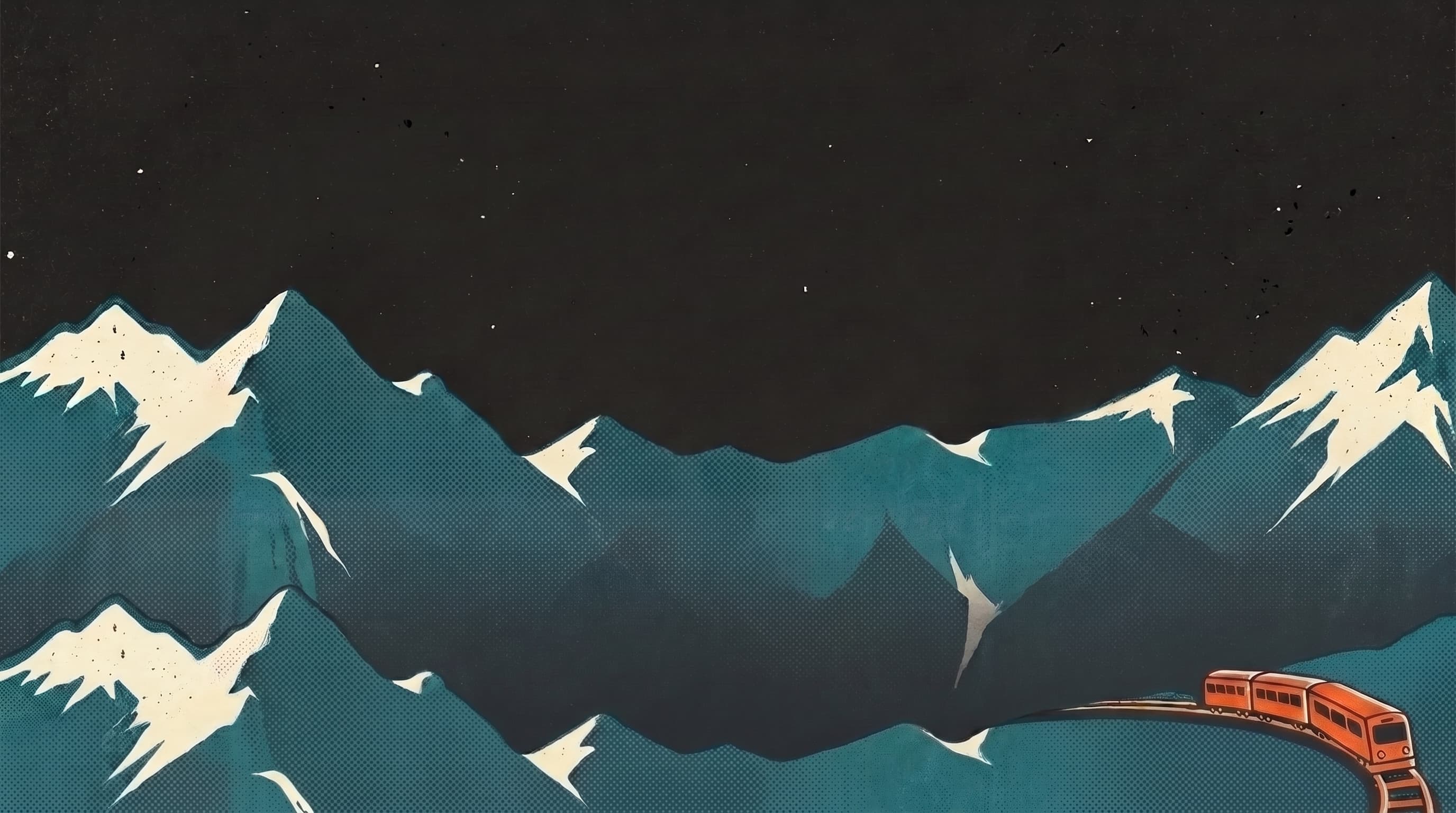 Silkscreen railway mountain landscape