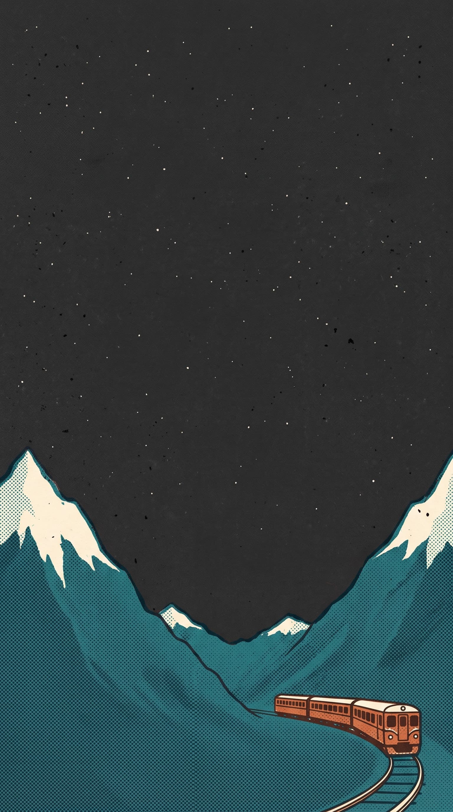 Silkscreen railway mountain landscape